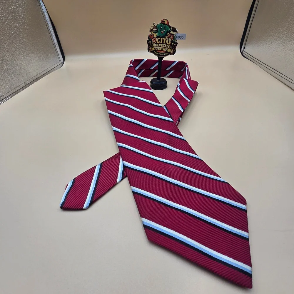 Brooks Brothers Makers Burgundy Blue White Striped Silk Tie Made in USA England